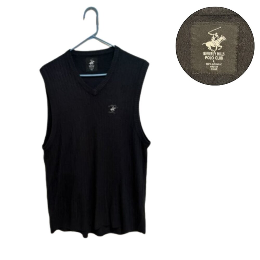 Beverly Hills Polo Club Black V-Neck Sweater Size L